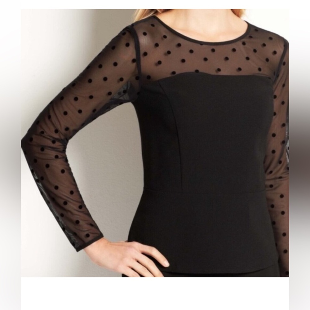 Ann Taylor Black Sheer Polka Dot Blouse size 14 - Picture 2 of 6